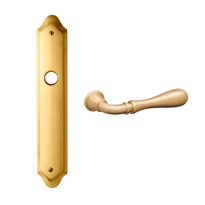 1420 Gou deurkruk op langschild, satinmessing