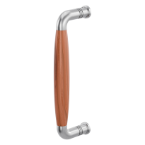 Deurgreep jaren 30 Ika RVS geborsteld met kersenhout 207x63mm