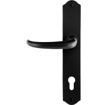 GPF6205.60L/R smeedijzer zwarte deurkruk Uhka op schild PC85 238x41x4mm, links-/rechtswijzend