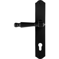 GPF6210.60L/R smeedijzer zwarte deurkruk Mela op schild PC85 238x41x4mm, links-/rechtswijzend