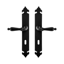 GPF6215.60 smeedijzer zwarte deurkruk Muki op langschild BB72, 291x41x4mm