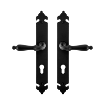 GPF6215.60 smeedijzer zwarte deurkruk Muki op langschild PC72, 291x41x4mm
