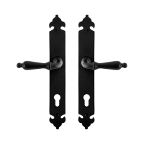 GPF6215.60 smeedijzer zwarte deurkruk Muki op langschild PC85, 291x41x4mm