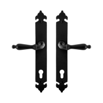 GPF6215.60 smeedijzer zwarte deurkruk Muki op langschild PC92, 291x41x4mm