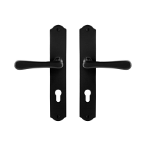 GPF6240.60 smeedijzer zwarte deurkruk Paju op schild PC72, 238x41x4mm