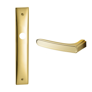 1870L Frame Q deurkruk op langschild PC55 linkswijzend, satinmessing/messing gepolijst