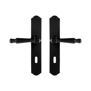 GPF6210.60 smeedijzer zwarte deurkruk Mela op schild BB72, 238x41x4mm