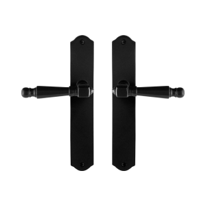 GPF6210.60 smeedijzer zwarte deurkruk Mela op schild blind, 238x41x4mm