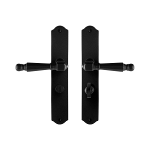 GPF6210.60 smeedijzer zwarte deurkruk Mela op schild WC57/5, 238x41x4mm