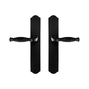 GPF6225.60 smeedijzer zwarte deurkruk Tuli op schild, 238x41x4mm