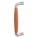 Deurgreep jaren 30 Ika RVS geborsteld met kersenhout 207x63mm