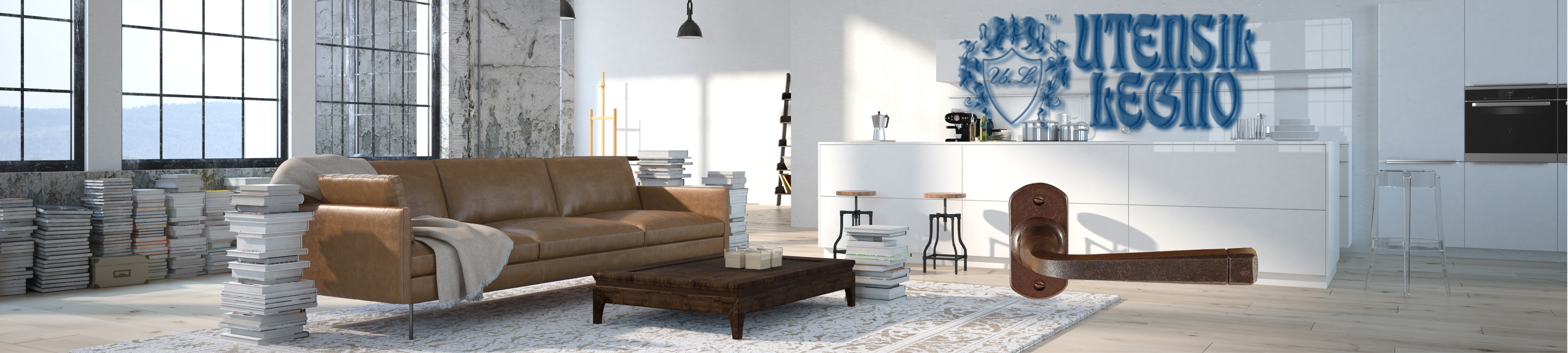 Sfeerafbeelding interieur met roestkleurige deurkruk Utensil Legno